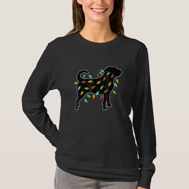 Funny Pugglegle Dog Tree Weihnachtslicht Xmas Paj T-Shirt (Vorderseite)
