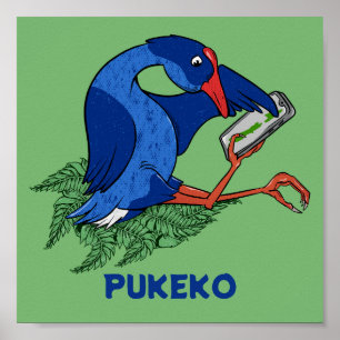 Funny Pukeko mit Mobiltelefon Poster
