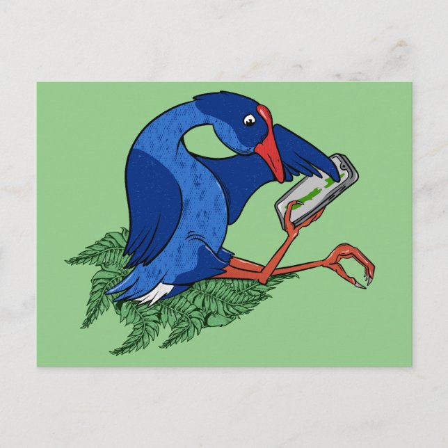 Funny Pukeko mit Mobiltelefon Postkarte (Vorderseite)
