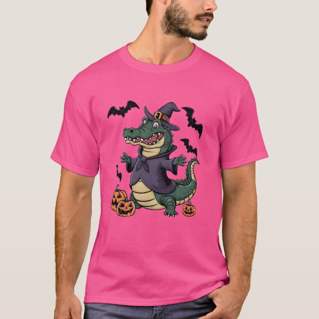 Funny Pumpkin Bat Witch Costume Alligator Hallowee T-Shirt (Vorderseite)