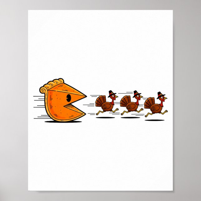 Funny Pumpkin E Chasing Turkey Gobble Fall Thanksg Poster (Vorne)