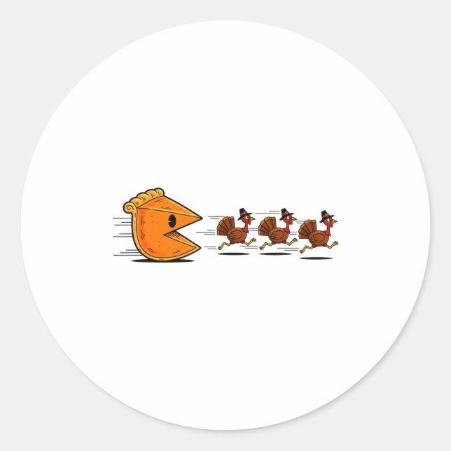 Funny Pumpkin E Chasing Turkey Gobble Fall Thanksg Runder Aufkleber (Vorderseite)