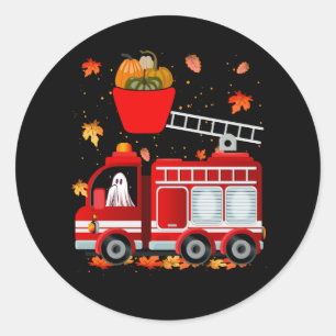 Funny Pumpkin Ghost Driving Fire Truck Halloween F Runder Aufkleber