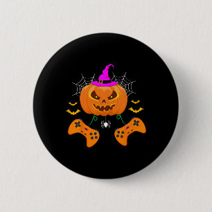 Funny Pumpkin Kürbislaterne Video Gamer Button