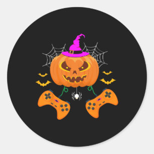 Funny Pumpkin Kürbislaterne Video Gamer Runder Aufkleber