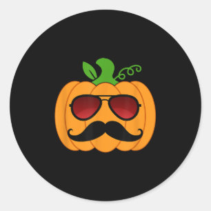 Funny Pumpkin Mustache Sungles Halloween Vater Dad Runder Aufkleber