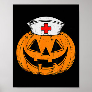 Funny Pumpkin Nurse Y Halloween Kostüm Rn Cna Icu Poster