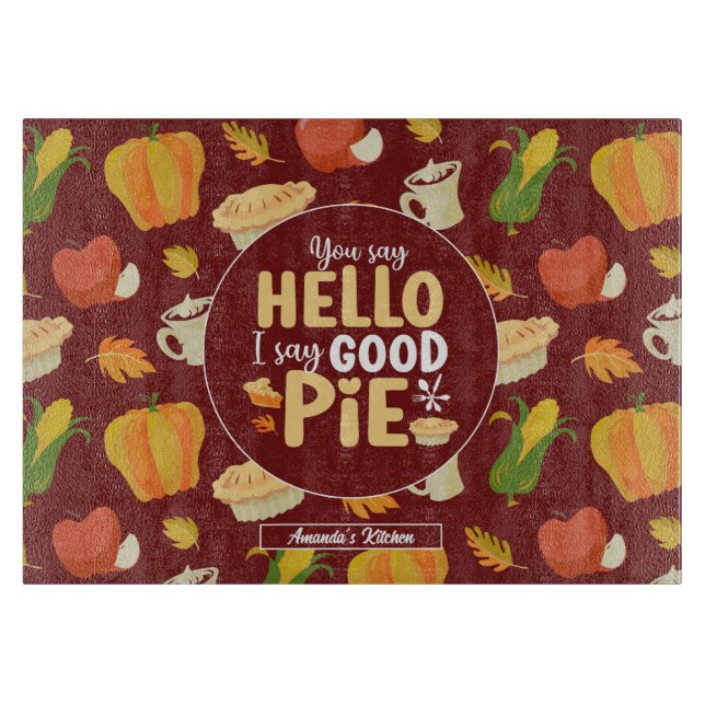 Funny Pumpkin Pie Pun Erntedank Food Pattern Schneidebrett (Vorderseite)