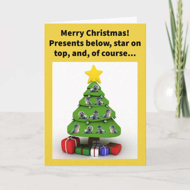 Funny Pun 10 Siegel auf dem Baum Frohe Weihnachten Karte (Vorderseite)