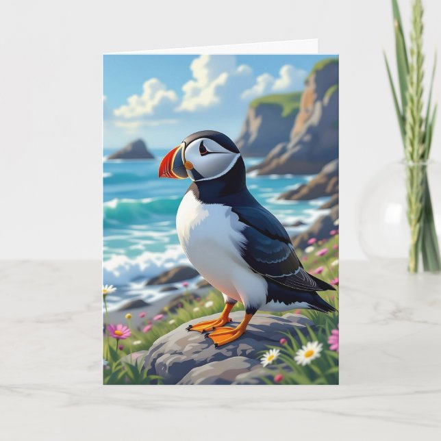 Funny Pun | Happy Birthday Stud Puffin Karte (Vorderseite)