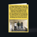 Funny Pun Pee er Pressure Happy Birthday Karte<br><div class="desc">Es gibt eine gewisse Kameradschaft unter einem Haufen von Typ, die woll haben, sich zu beeilen und die Toilette zu benutzen, damit sie wieder auf ihre Plätze kommen können, um die nächste Aktion im Big Game zu erleben! Es kann viel Ermutigung, Spaß und Kritik geben, und das kann von Freunden...</div>