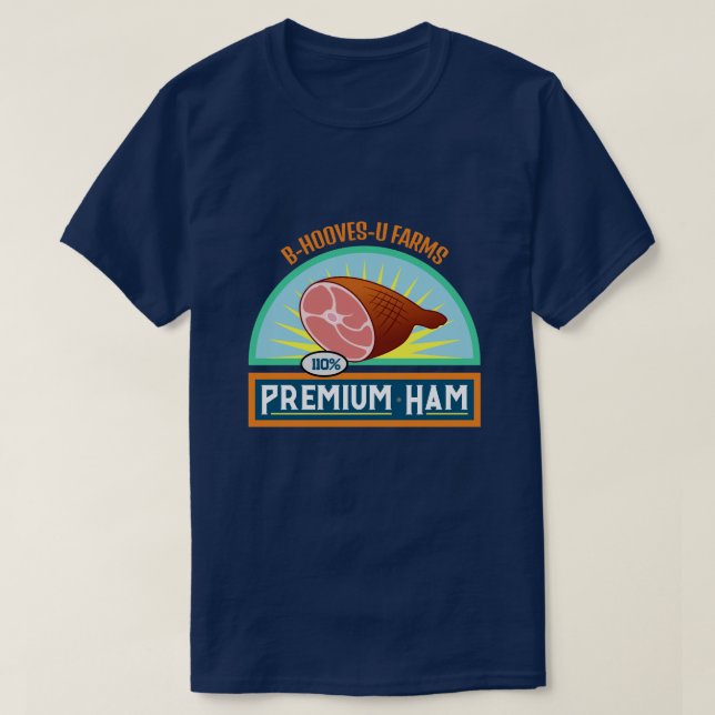 Funny Pun "Premium Ham" Navy T - Shirt (Design vorne)