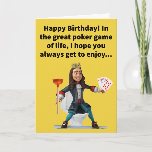 Funny Pun Royal Flush Happy Birthday Karte (Vorderseite)