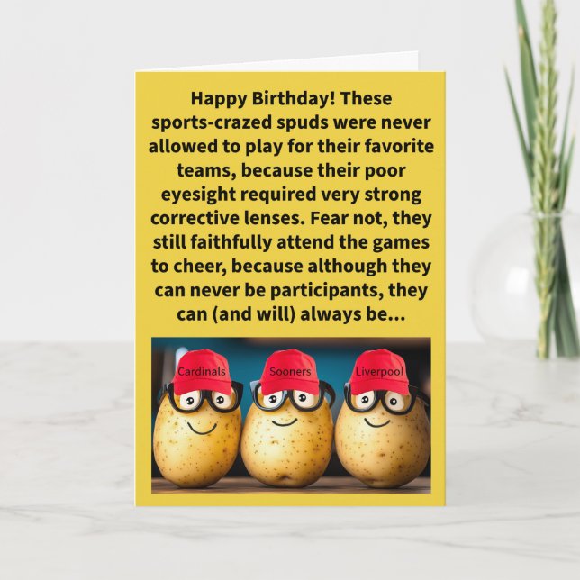 Funny Pun Spec Taters Happy Birthday Karte (Vorderseite)