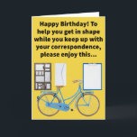Funny Pun Stationery Bike - Happy Birthday Karte<br><div class="desc">In diesem Zeitalter des Multitasking wäre es schön,  mit dem Schreiben von Briefen behalten,  während Sie an Ihrem Cardio arbeiten,  also danke für das Schreibwarenrad! Sie können diesen neuen Wutumlauf gelassen werden,  während Sie Ihre persönliche Briefmarke auf diesen sehr effizienten Lebensstil legen. Schreib auf! Genießen Sie diese lustige Wortspielkarte!</div>