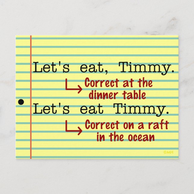 Funny Punctuation Grammar Postkarte (Vorderseite)