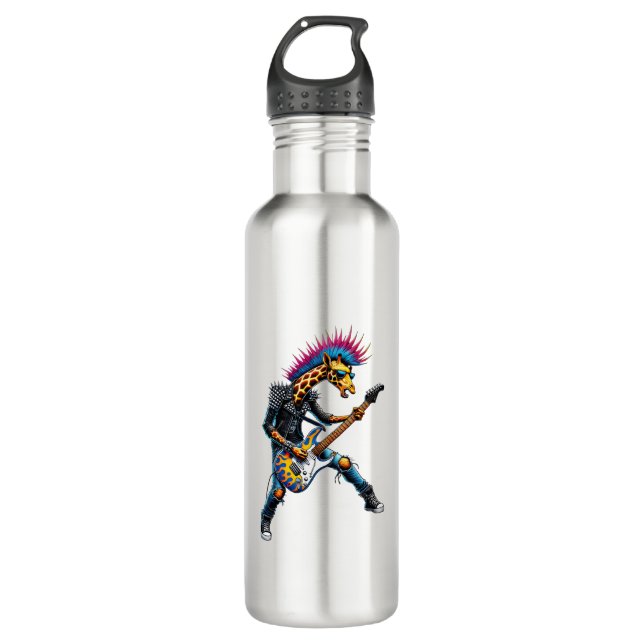 Funny Punk Giraffe, Rock'n Roll Goth Giraffe, Guit Edelstahlflasche (Vorderseite)