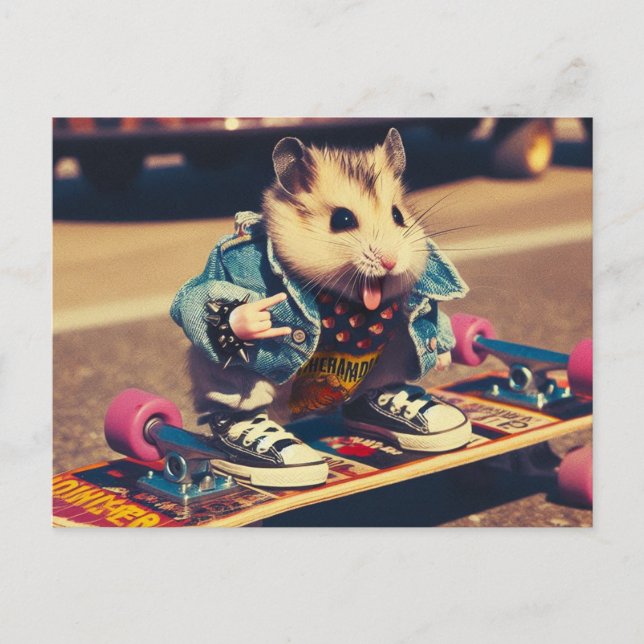 Funny Punk Skateboarding Niedlich Hamster Postkarte (Vorderseite)