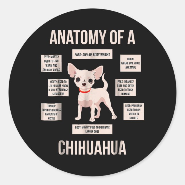 Funny Puppy Geschenkanatomie einer Chihuahua Runder Aufkleber (Vorderseite)