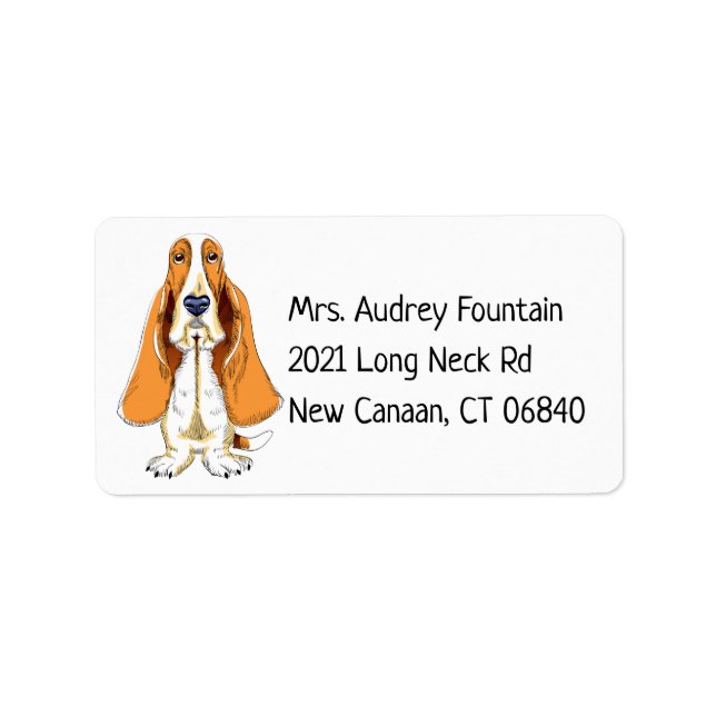 Funny Puppy Hund Cartoon Niedlich Basset Hound Adressaufkleber (Vorne)