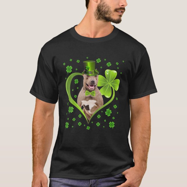 Funny Puppy Kleeblatt Pitbull Dog St. Patrick's Da T-Shirt (Vorderseite)