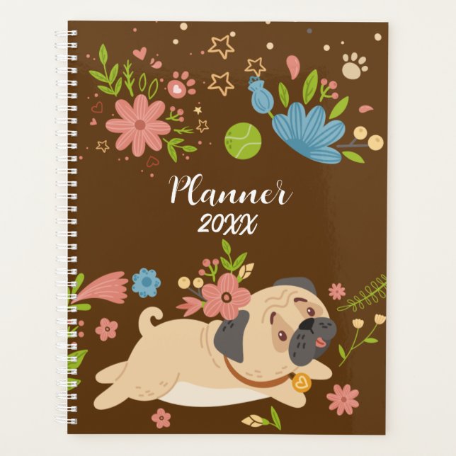 Funny Puppy Mops Dog Personalisierter Planer (Vorderseite)