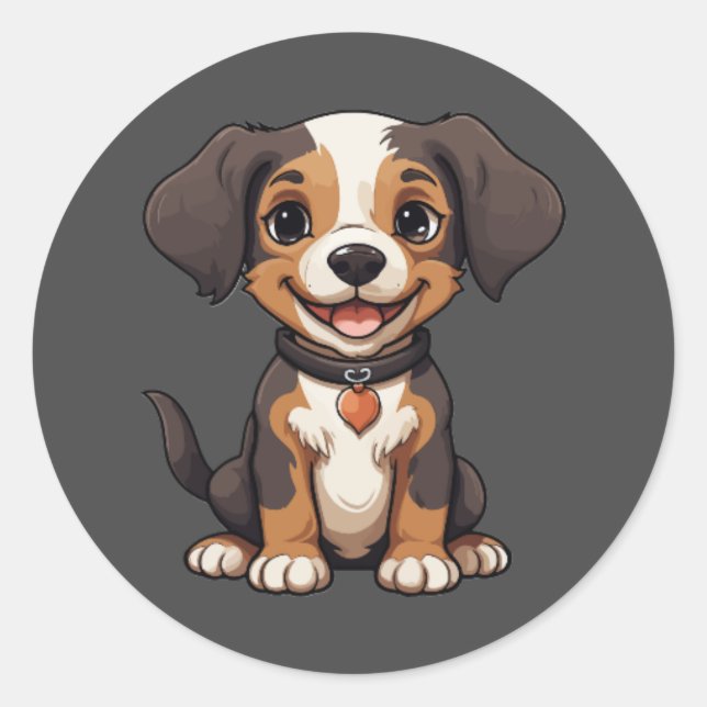 Funny Puppy Round Sticker (Vorderseite)
