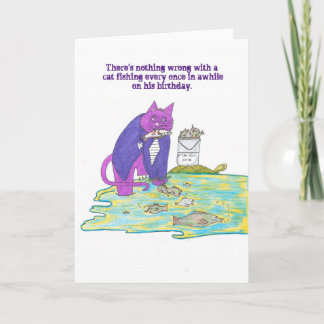 Funny Purple Chat de travail Anniversaire Carte de
