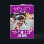 Funny Purple Floral Foto Sister 50th Birthday Karte<br><div class="desc">Funny Purple Floral Foto Sister 50th Birthday, an elegant and attraktiv design for any sister. Do you need any sister 50th birthday cards, little sister 50th birthday cards, big sister 50th birthday cards or happy 50th birthday card for sister, this one is for you. The design feature a nice foto...</div>