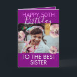 Funny Purple Floral Foto Sister 50th Birthday Karte<br><div class="desc">Funny Purple Floral Foto Sister 50th Birthday, an elegant and attraktiv design for any sister. Do you need any sister 50th birthday cards, little sister 50th birthday cards, big sister 50th birthday cards or happy 50th birthday card for sister, this one is for you. The design feature a nice foto...</div>