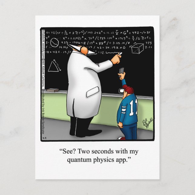 Funny "Quantum Physics App" Postcard Postkarte (Vorderseite)