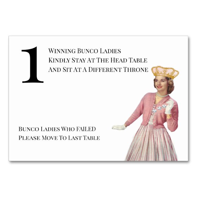 Funny Queen Table One Bunco Tischnummer (Vorderseite)