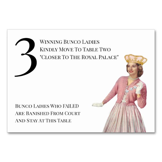Funny Queen Table Three Bunco Tischnummer (Vorderseite)