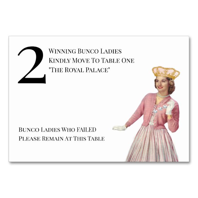 Funny Queen Table Two Bunco Tischnummer (Vorderseite)