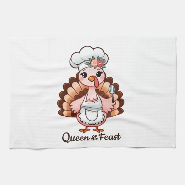 Funny Queen Turkey - Erntedank Fest Spaß Geschirrtuch (Horizontal)