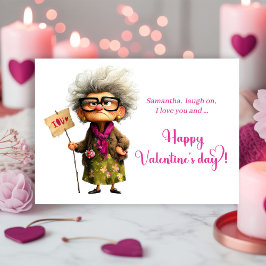 Funny Quirky Lady In Color Pop Valentine’s Day Car Feiertagskarte