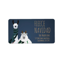 Funny Quirky Llama & Sheep 'Fleece Navidad' Pun Adressaufkleber