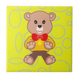 Funny Quirky Niedlich Bowtie Bär Gelbe Keramik Til Fliese