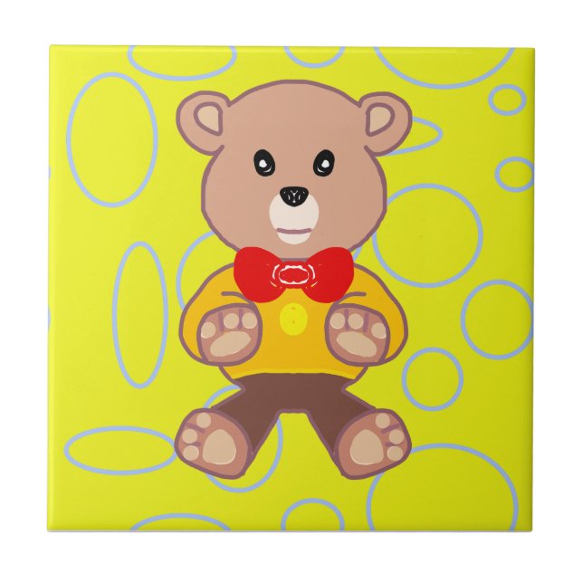 Funny Quirky Niedlich Bowtie Bär Gelbe Keramik Til Fliese (Vorderseite)