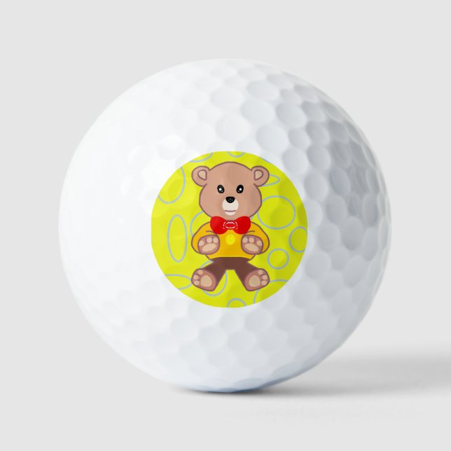 Funny Quirky Niedlich Bowtie Bär on Yellow Golf Ba Golfball (Vorderseite)