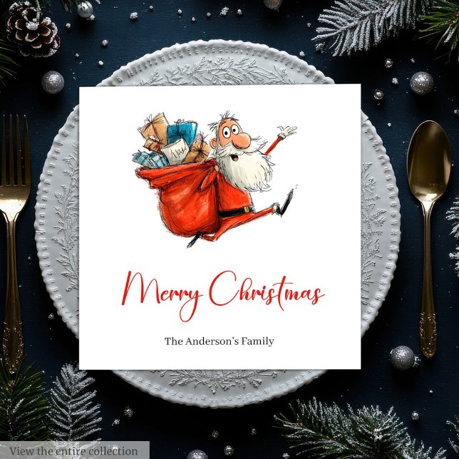 Funny Quirky Santa Red Green Dinner Napkins Serviette (Funny Quirky Santa Red Green Dinner Napkins)