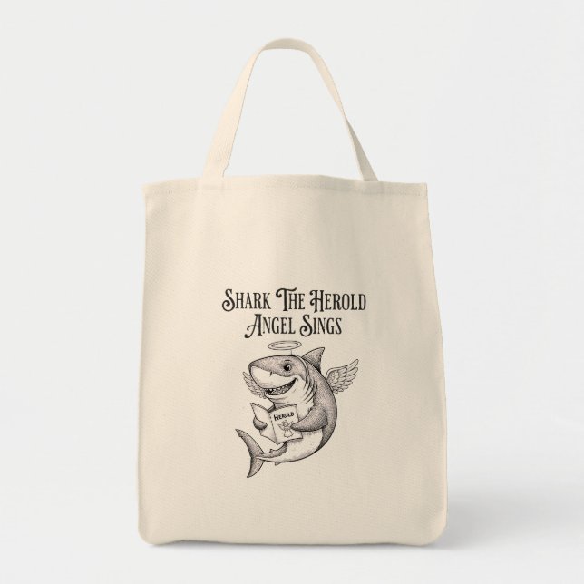 Funny Quirky Shark The Harold Angel Sing Christmas Tragetasche (Vorne)