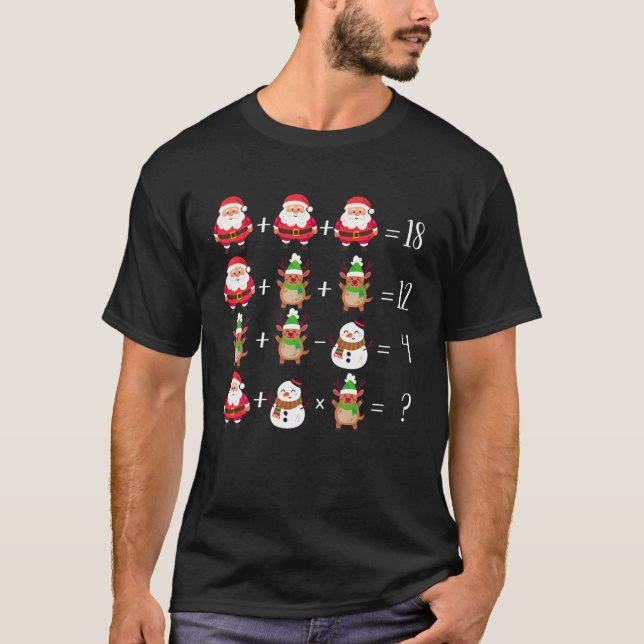 Funny Quiz Math Teacher Santa Reindeer Weihnachten T-Shirt (Vorderseite)