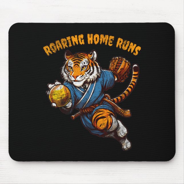 Funny Quote Roaring Home Run Ball Retro Tiger Love Mousepad (Vorne)