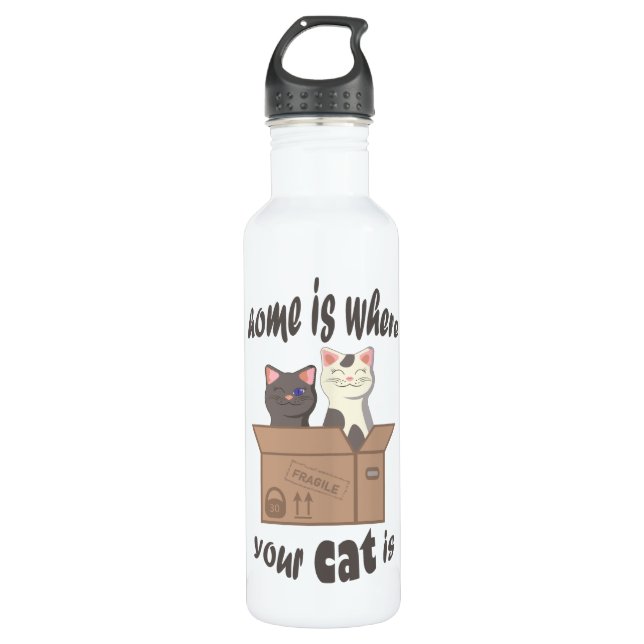 Funny quote Zuhause ist, wo Ihre Katze ist Edelstahlflasche (Vorderseite)