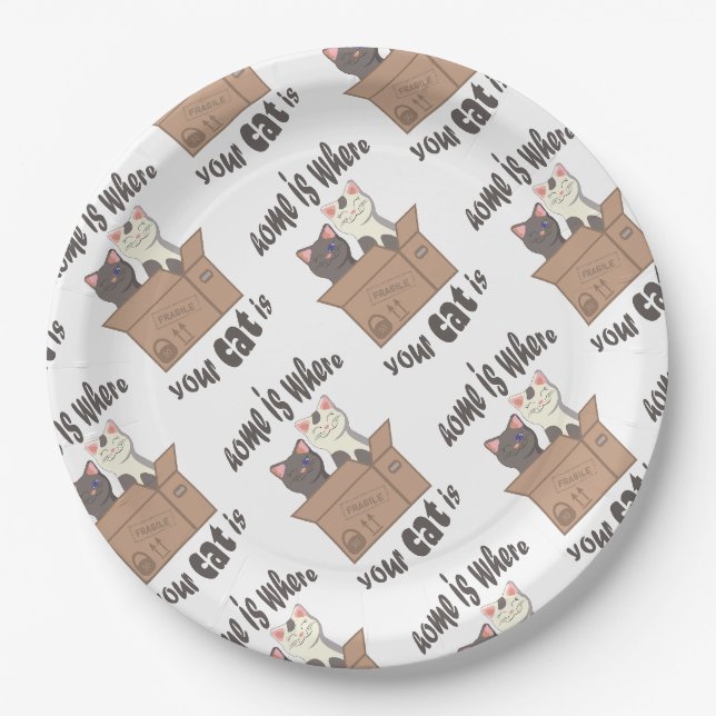 Funny quote Zuhause ist, wo Ihre Katze ist Pappteller (Vorderseite)