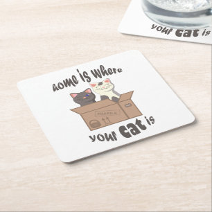 Funny quote Zuhause ist, wo Ihre Katze ist Rechteckiger Pappuntersetzer