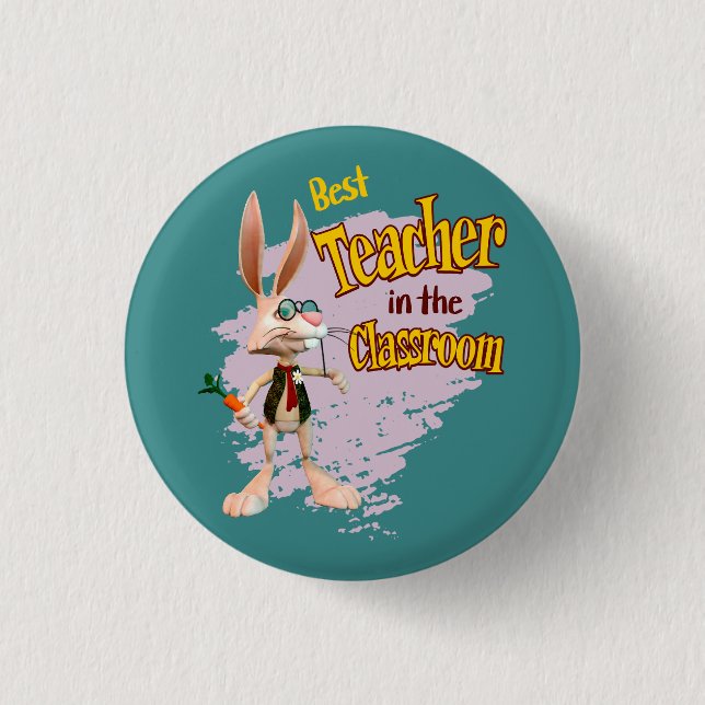 Funny Rabbit Best Teacher im Klassenzimmer Button (Vorderseite)