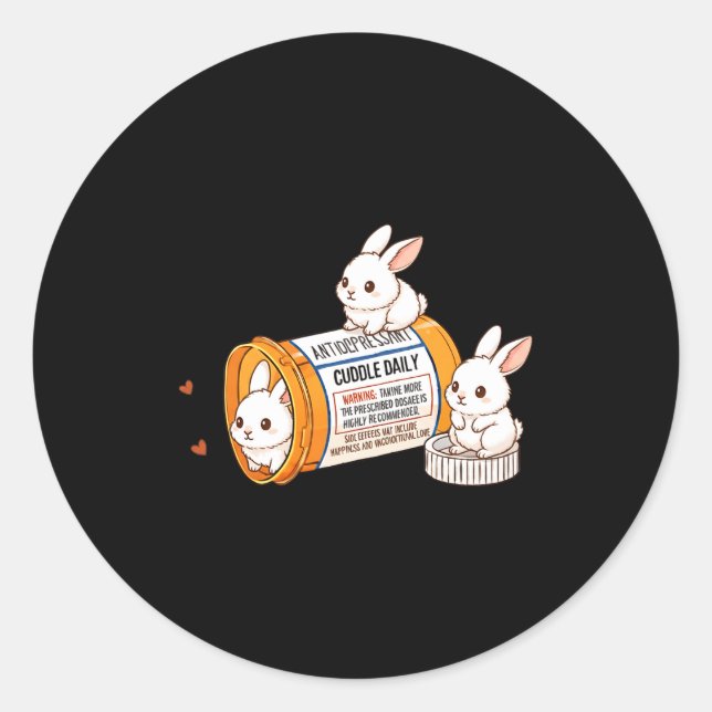 Funny Rabbit Bunny Anti Depressant Zoo Boys Girls  Runder Aufkleber (Vorderseite)
