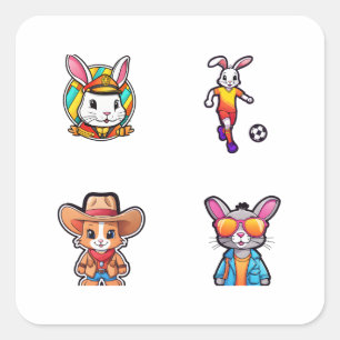 Funny Rabbit Doodle Art 4 Pack Sticker